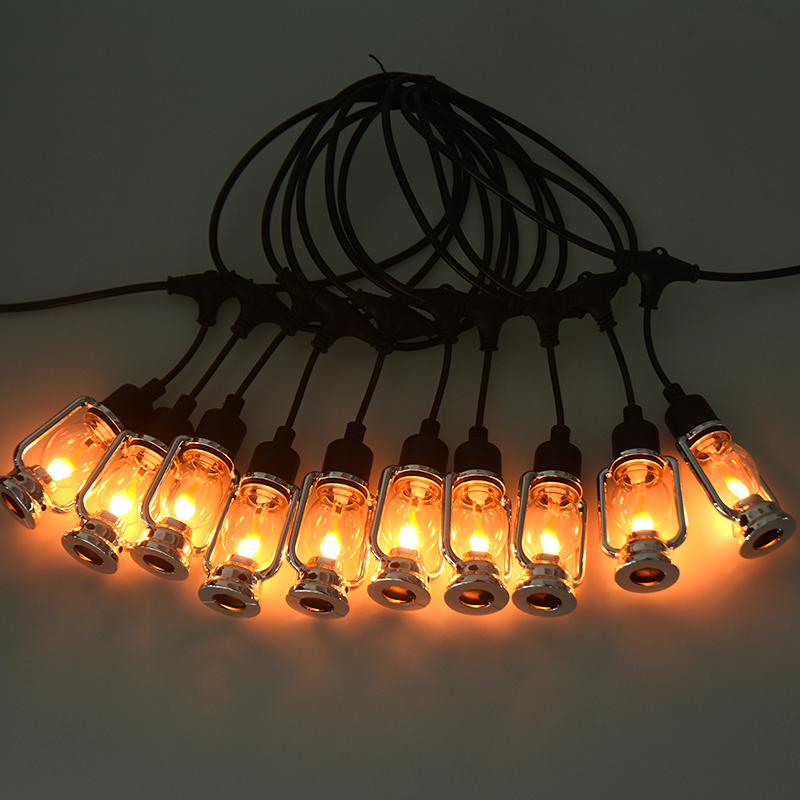 Vintage carriage lantern style flame light string (silver, 5 meters 10 lights)