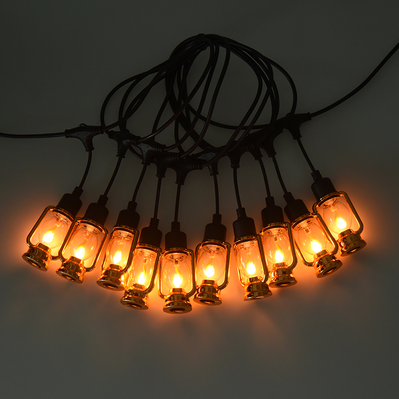 Vintage carriage lantern style flame light string (gold, 5 meters 10 lights)